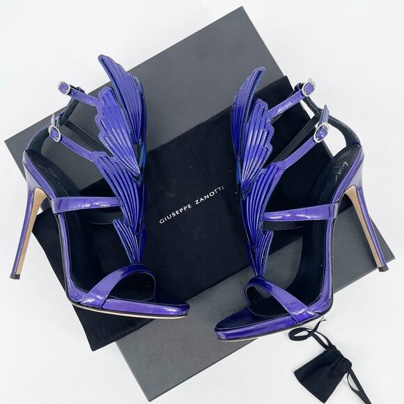 Giuseppe Zanotti Metallic Purple Cruel Alien Wing Stiletto Heel Sandals IT 37.5 - Picture 1 of 14
